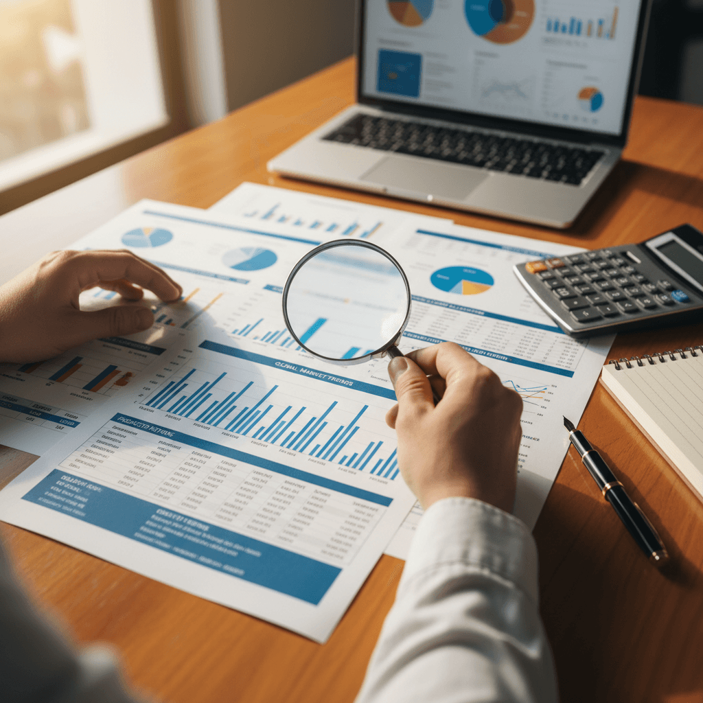 Financial consultant reviewing documents on a desk