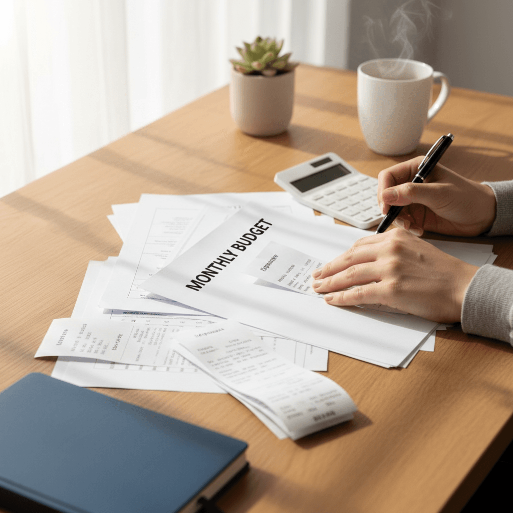 Financial planner's desk with budget notes and calculator in Toronto